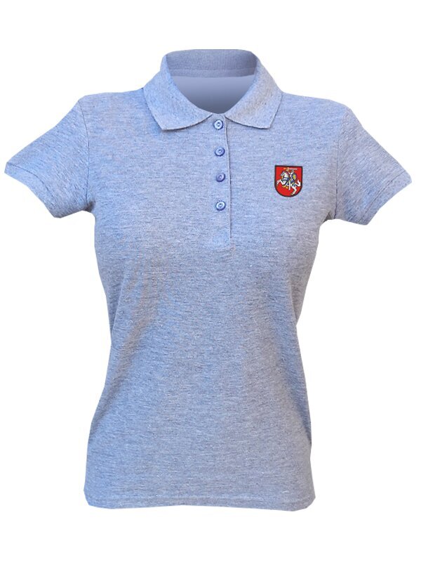 Moteriški melanžiniai polo marškinėliai su Vyčio antsiuvu kaina ir informacija | Lietuviška sirgalių atributika | pigu.lt