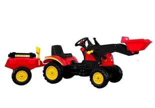 Minamas traktorius su priekaba ir kaušu Herman 165 cm, raudonas kaina ir informacija | Žaislai berniukams | pigu.lt