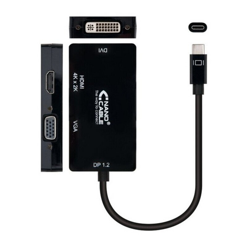 Nanocable 10.16.4301-BK, USB C VGA/HDMI/DVI, 10 cm цена и информация | Adapteriai, USB šakotuvai | pigu.lt