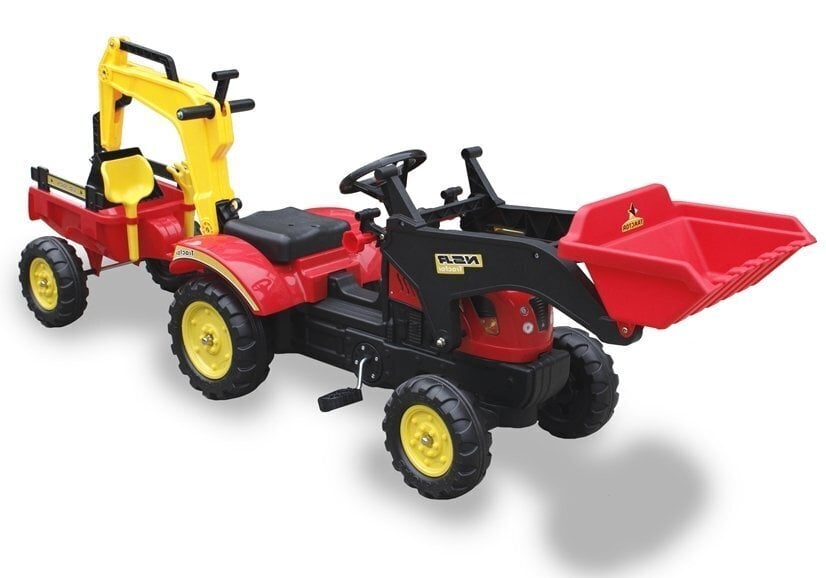 Minamas traktorius su priekaba ir 2 kaušais Benson, raudonas kaina ir informacija | Žaislai berniukams | pigu.lt