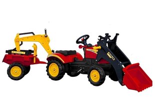 Педалями движимый трактор с прицепом и 2 ковшами Benson, красный цена и информация | Игрушки для мальчиков | pigu.lt