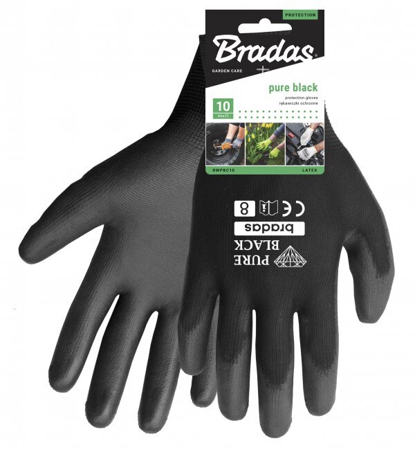 Sodo ir darbo pirštinės Bradas Pure Black, 10 dydis, 6 vnt. kaina ir informacija | Darbo pirštinės | pigu.lt