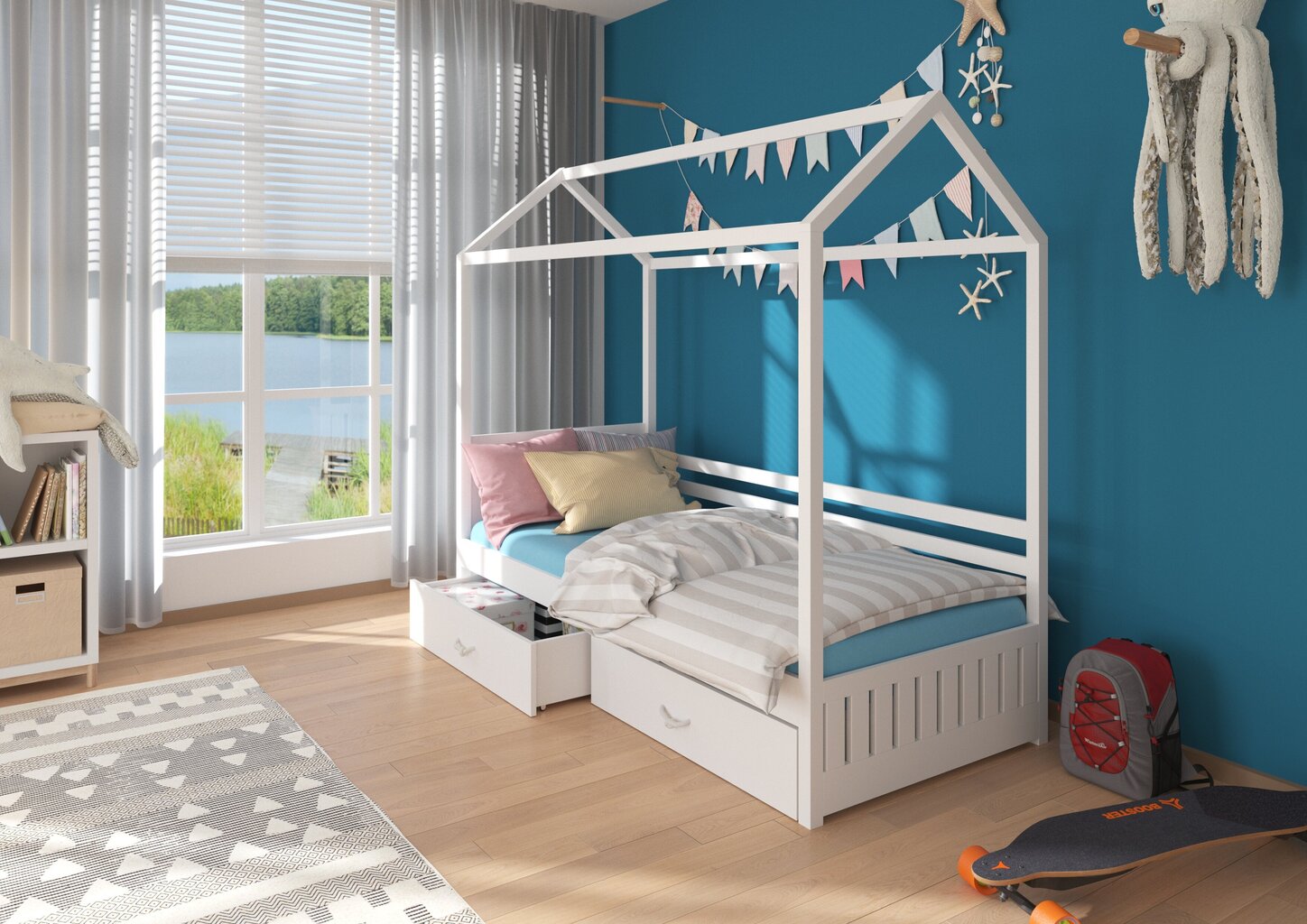 Lova ADRK Furniture Rose 80x190 cm su baldakimu, balta/rožinė kaina ir informacija | Vaikiškos lovos | pigu.lt