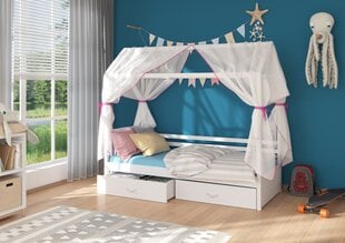 Кровать ADRK Furniture Rose 80x190 см с балдахином, белая/розовая цена и информация | Детские кровати | pigu.lt