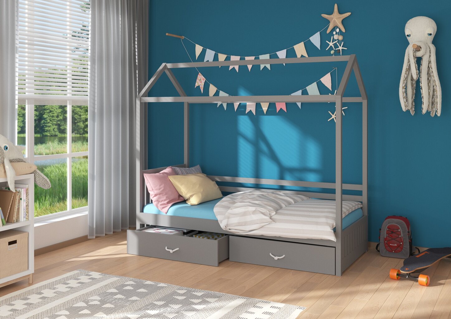 Lova ADRK Furniture Rose 90x200 cm, pilka kaina ir informacija | Vaikiškos lovos | pigu.lt
