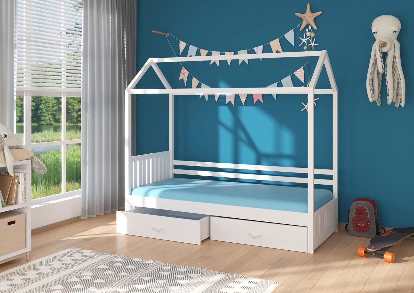 Lova ADRK Furniture Rose 90x200 cm su baldakimu, balta/rožinė цена и информация | Vaikiškos lovos | pigu.lt