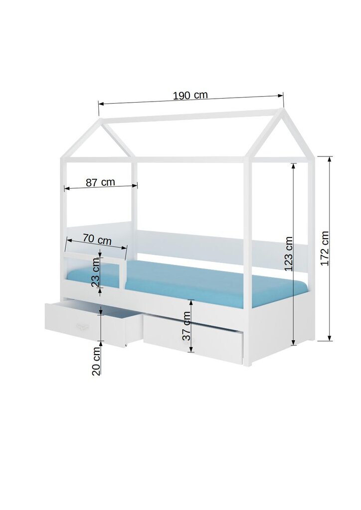 Lova ADRK Furniture Rose 80x190 cm su šonine apsauga, balta цена и информация | Vaikiškos lovos | pigu.lt