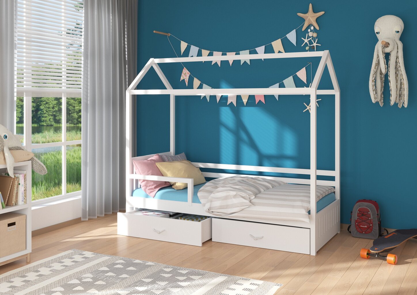 Lova ADRK Furniture Rose 90x200 cm su šonine apsauga, balta kaina ir informacija | Vaikiškos lovos | pigu.lt
