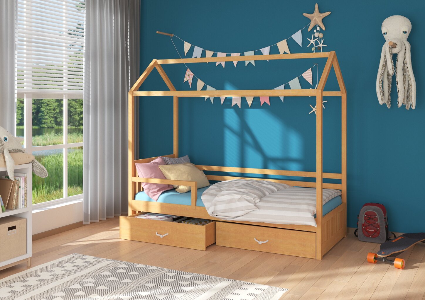 Lova ADRK Furniture Rose 90x200 cm su šonine apsauga, ruda цена и информация | Vaikiškos lovos | pigu.lt