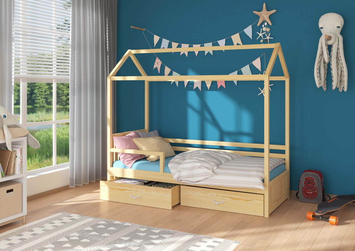 Lova ADRK Furniture Rose 90x200 cm su šonine apsauga, šviesiai ruda цена и информация | Vaikiškos lovos | pigu.lt