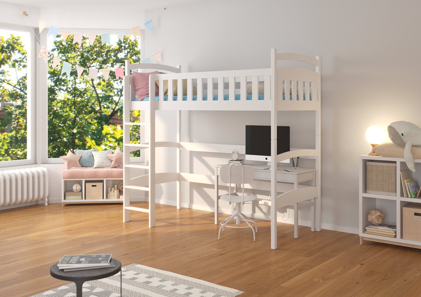 Dviaukštė lova Adrk Furniture Miago 80x180 cm, balta kaina ir informacija | Vaikiškos lovos | pigu.lt