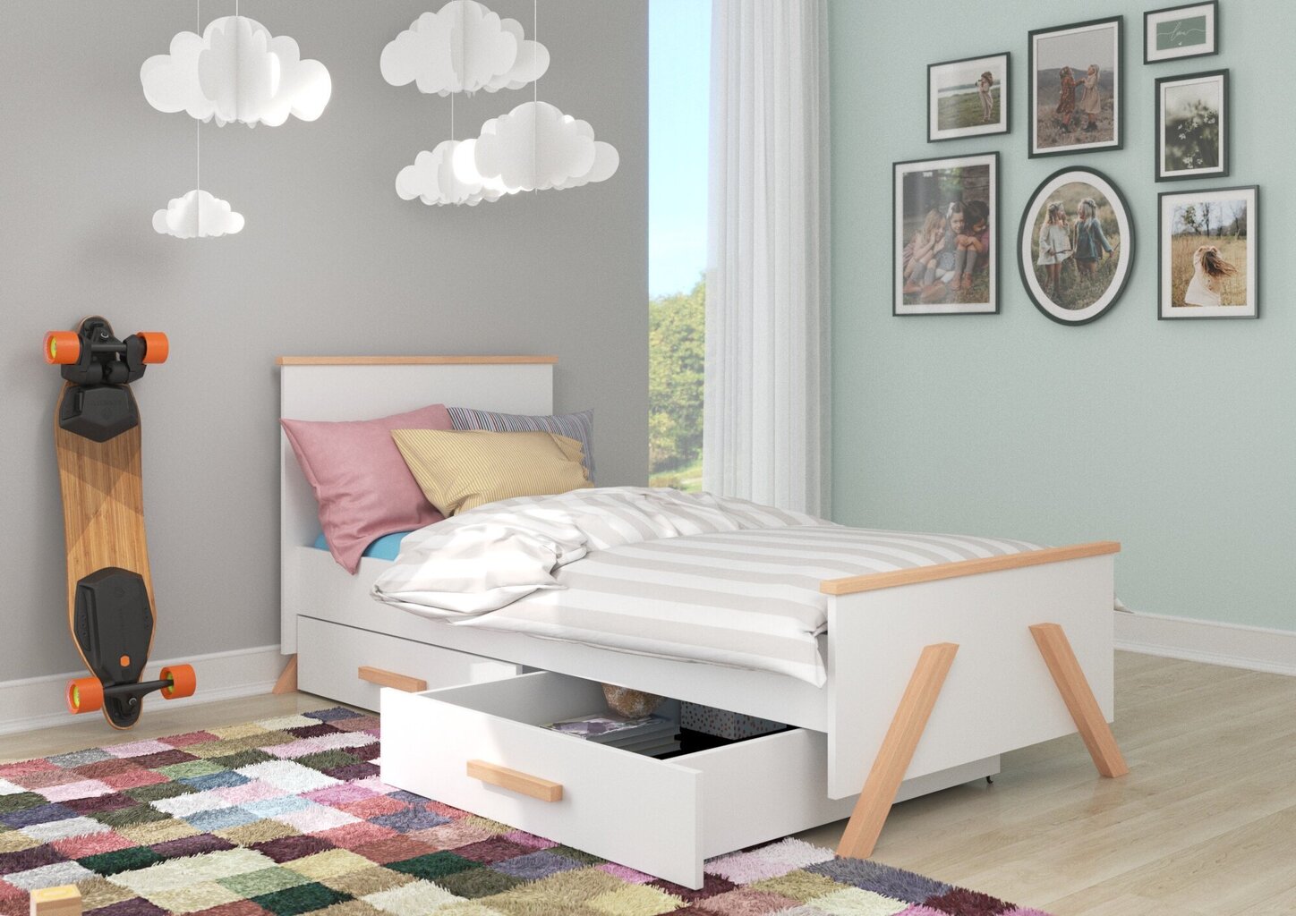 Vaikiška lova Adrk Furniture Koral 80x190 cm, balta kaina ir informacija | Vaikiškos lovos | pigu.lt