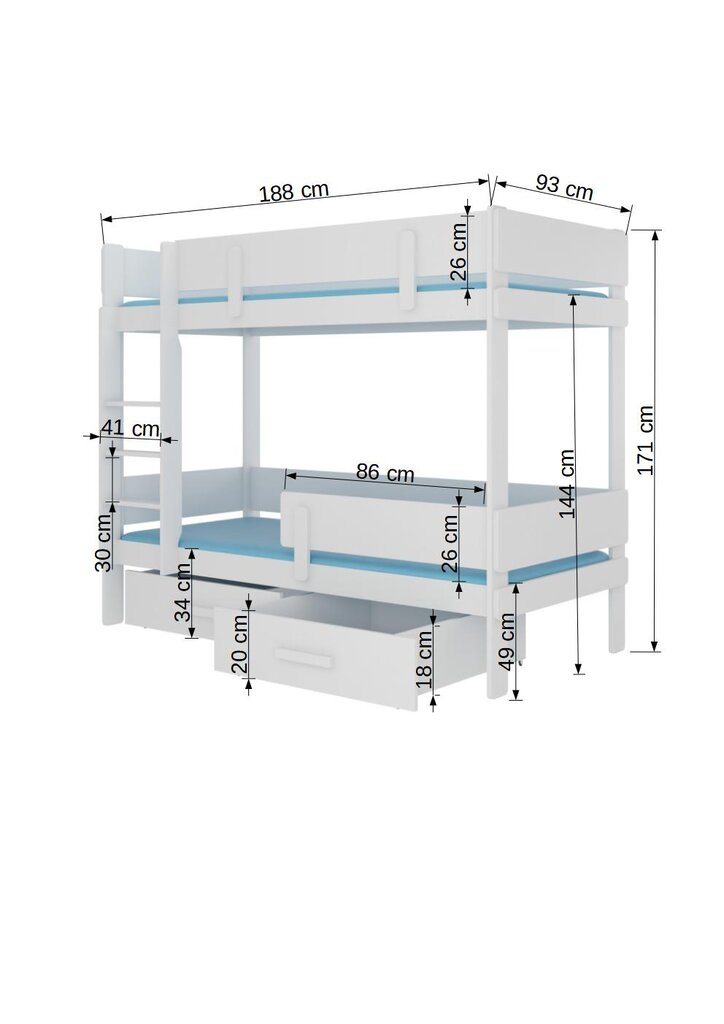 Dviaukštė lova ADRK Furniture Etiona 80x180cm, rožinė/šviesiai ruda kaina ir informacija | Vaikiškos lovos | pigu.lt