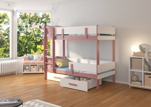 Dviaukštė lova ADRK Furniture Etiona 90x200cm, rožinė/balta kaina ir informacija | Vaikiškos lovos | pigu.lt