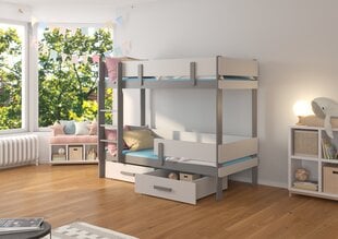 Dviaukštė lova ADRK Furniture Etiona 90x200cm, pilka kaina ir informacija | Vaikiškos lovos | pigu.lt