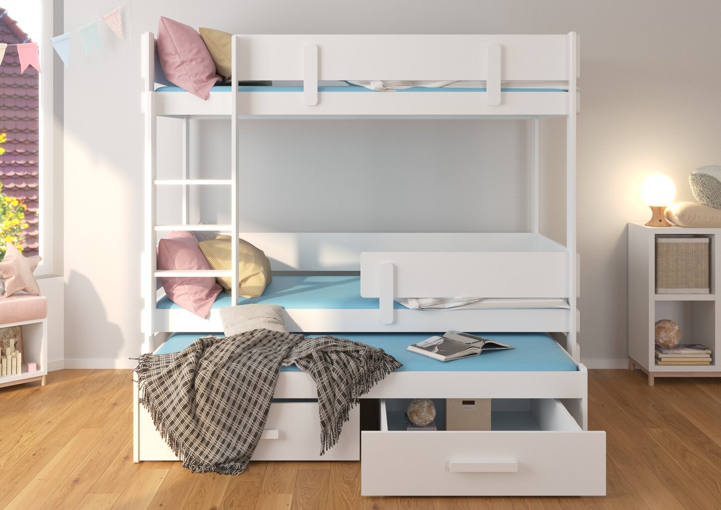 Dviaukštė lova ADRK Furniture Etapo 80x180cm, rožinė/ruda kaina ir informacija | Vaikiškos lovos | pigu.lt