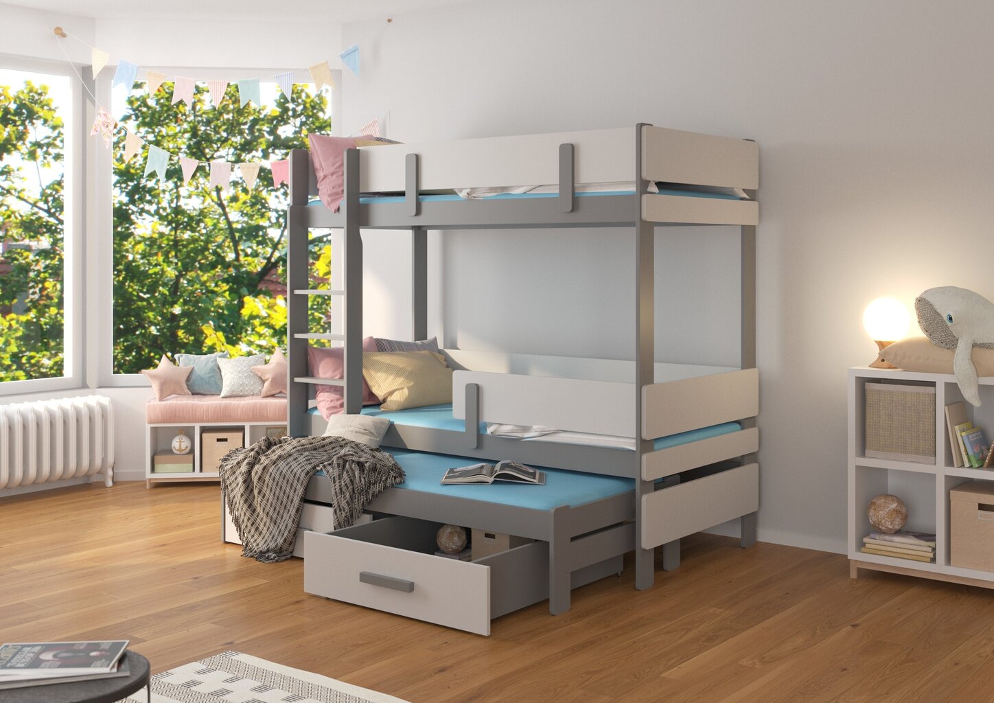 Dviaukštė lova ADRK Furniture Etapo 80x180cm, pilka kaina ir informacija | Vaikiškos lovos | pigu.lt