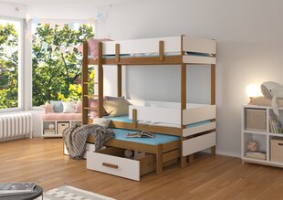 Dviaukštė lova ADRK Furniture Etapo 90x200cm, ruda/balta kaina ir informacija | Vaikiškos lovos | pigu.lt