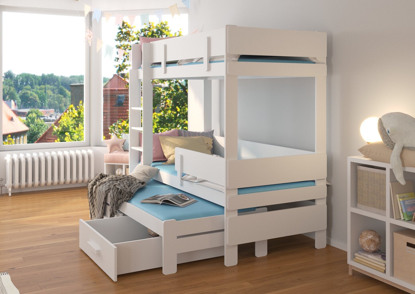 Dviaukštė lova ADRK Furniture Etapo 90x200cm, rožinė/balta цена и информация | Vaikiškos lovos | pigu.lt