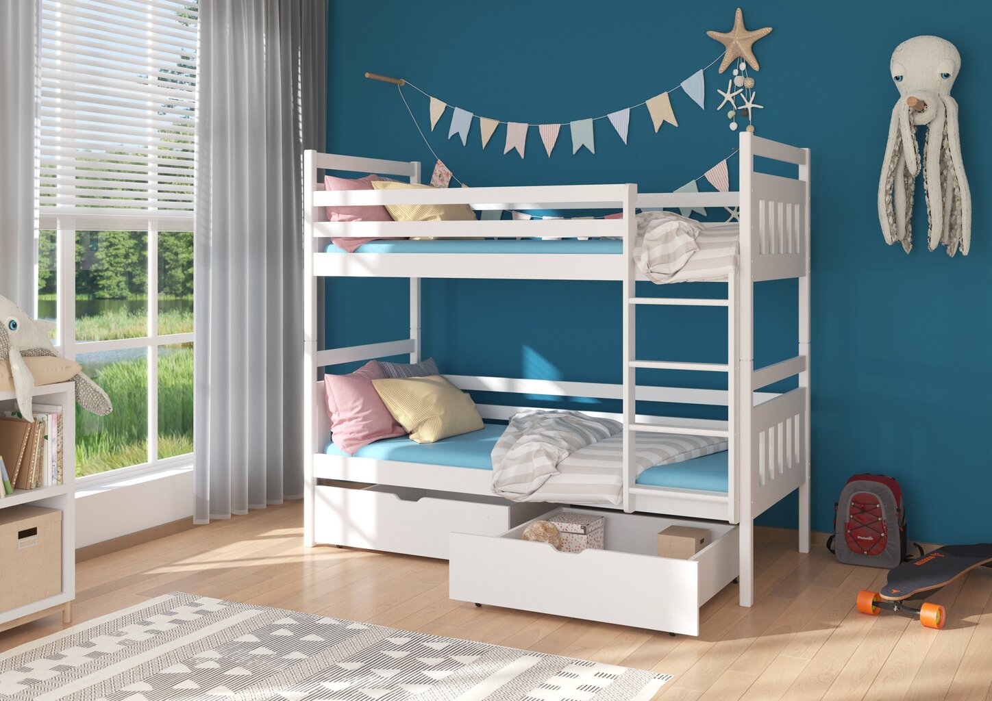 Dviaukštė lova ADRK Furniture Ada 80x180cm, balta цена и информация | Vaikiškos lovos | pigu.lt