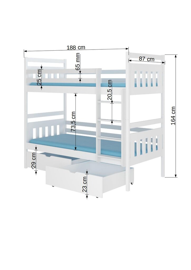 Dviaukštė lova ADRK Furniture Ada 80x180cm, pilka kaina ir informacija | Vaikiškos lovos | pigu.lt