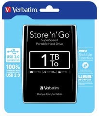 Внешний жесткий диск Verbatim Store &#039;n&#039; Go, 2,5 дюйма, 1 ТБ, USB3.0 цена и информация | Жёсткие диски (SSD, HDD) | pigu.lt