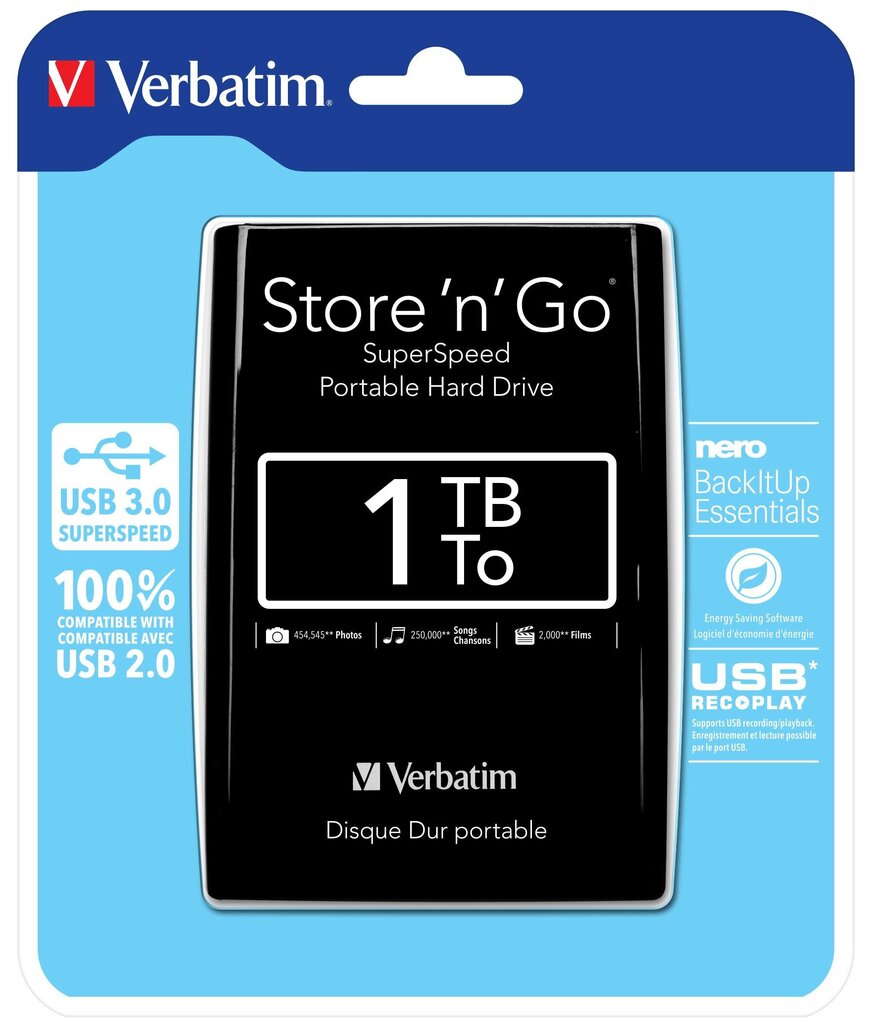 Verbatim Store 'n' Go 2,5'' 1TB USB3.0 цена и информация | Išoriniai kietieji diskai (SSD, HDD) | pigu.lt