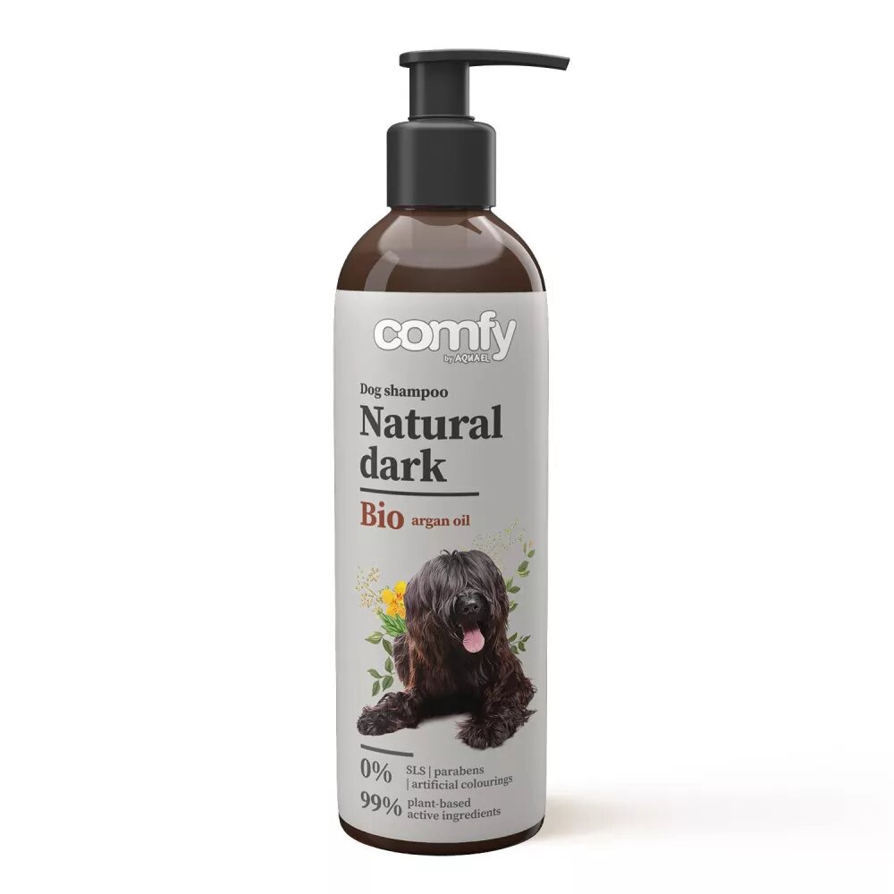 Comfy šampūnas tamsaus kailio šunims Natural Dark, 0.25 L kaina ir informacija | Kosmetinės priemonės gyvūnams | pigu.lt