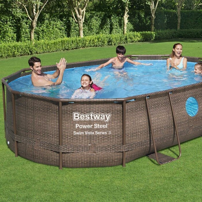 Karkasinis baseinas Bestway Power Steel Swim Vista Oval 488x305x107 cm, su filtru kaina ir informacija | Baseinai | pigu.lt