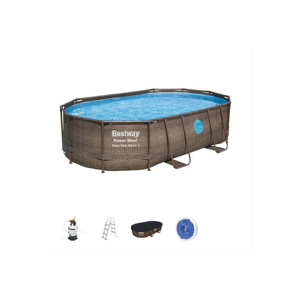 Karkasinis baseinas Bestway Power Steel Swim Vista Oval 488x305x107 cm, su filtru цена и информация | Baseinai | pigu.lt