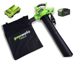 Воздуходувка/пылесос для листьев Greenworks GD40BVK4 - 24227UB цена и информация | Пылесосы для сбора листьев, измельчители веток, очистители тротуарной плитки | pigu.lt