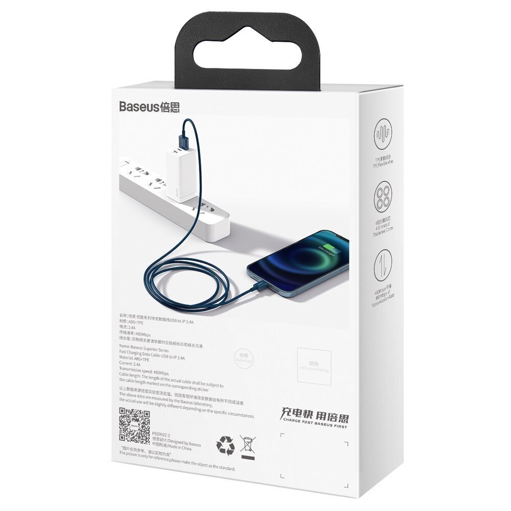 Kabelis Baseus Superior Cable USB - Lightning 2,4A ,1 m (CALYS-A03) цена и информация | Laidai telefonams | pigu.lt