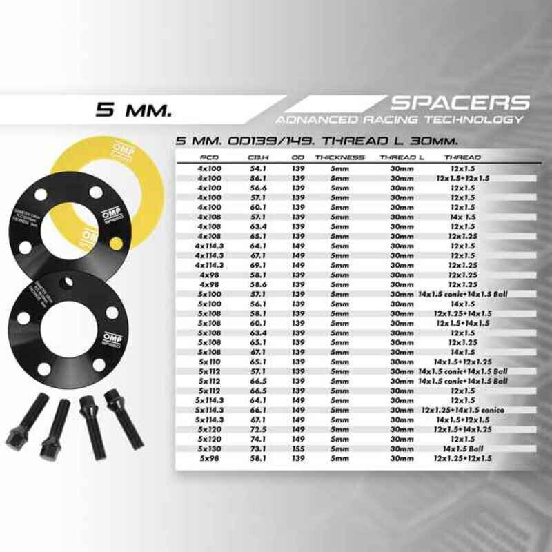 Separatoriaus komplektas OMP 4x100 56,6 M12 x 1,5 5 mm kaina ir informacija | Auto reikmenys | pigu.lt