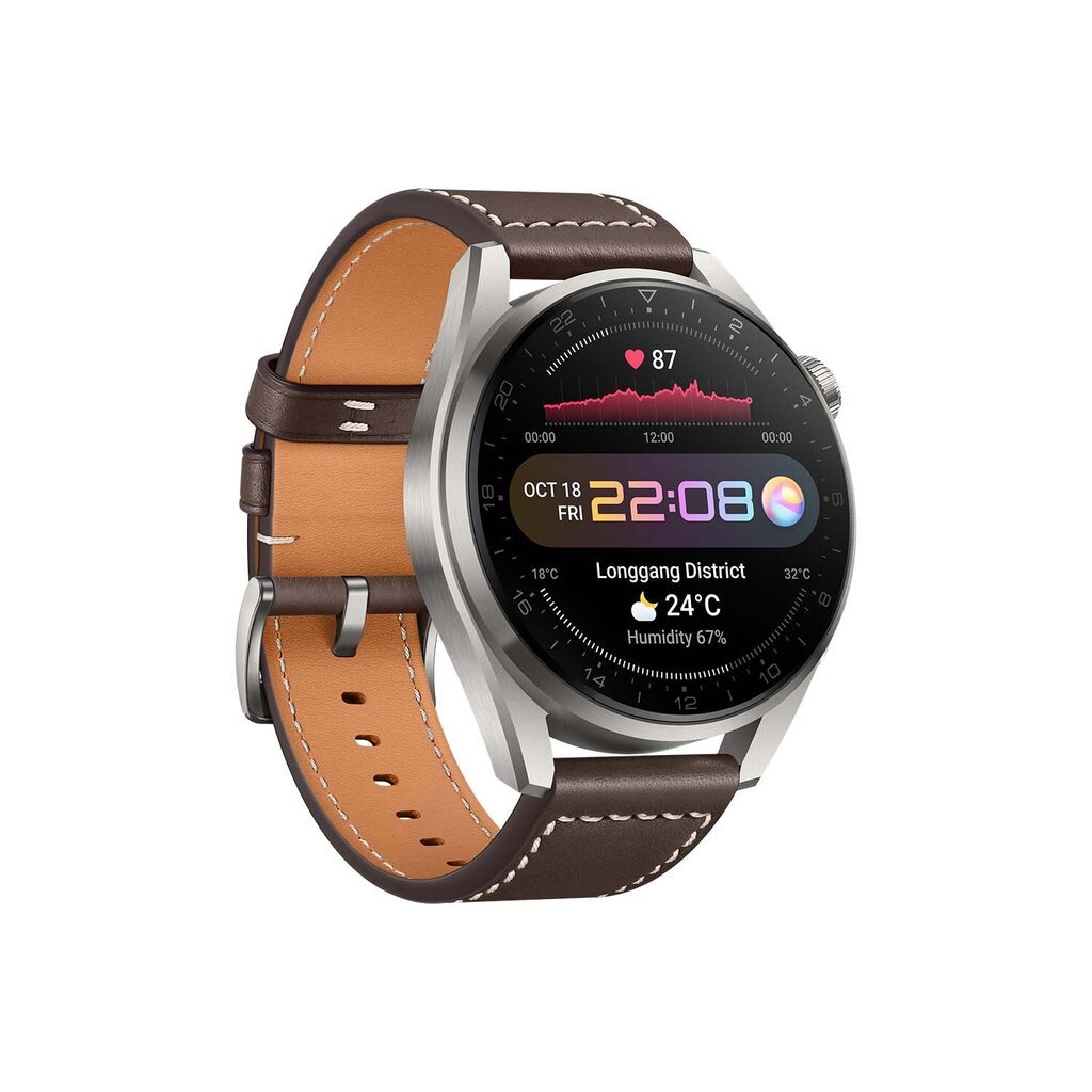 Huawei Watch 3 Pro Classic Titanium Gray with Brown Leather Strap 55026781 kaina ir informacija | Išmanieji laikrodžiai (smartwatch) | pigu.lt
