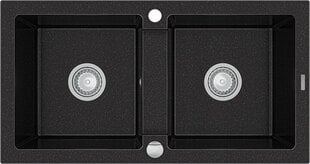 Granitinė virtuvinė plautuvė Mexen Mario su sifonu, Metallic black/silver цена и информация | Раковины на кухню | pigu.lt
