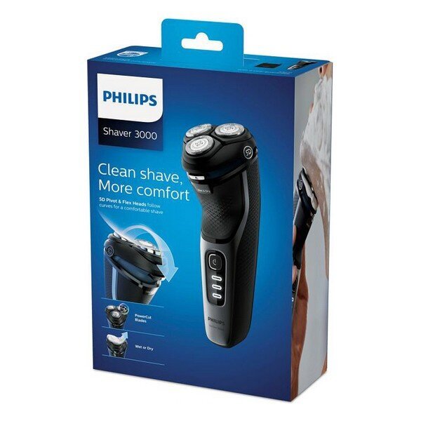 Įkraunamas elektrinis skustuvas Philips Wet&Dry S3231/52, Juodas kaina ir informacija | Skutimosi priemonės ir kosmetika | pigu.lt