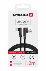 Плетеный L типа универсальный кабель данных Swissten Quick Charge 3.1 USB на micro USB  1.2 м, черный цена и информация | Кабели для телефонов | pigu.lt