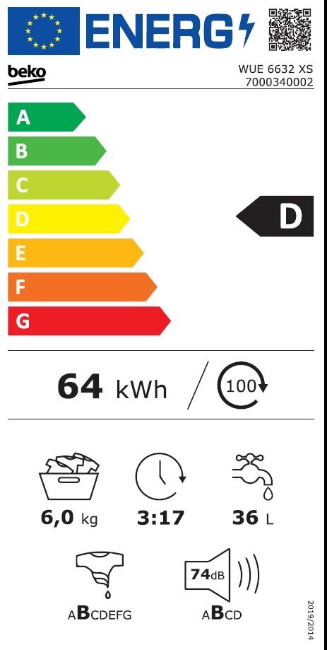 Beko WUE6632XS kaina ir informacija | Skalbimo mašinos | pigu.lt