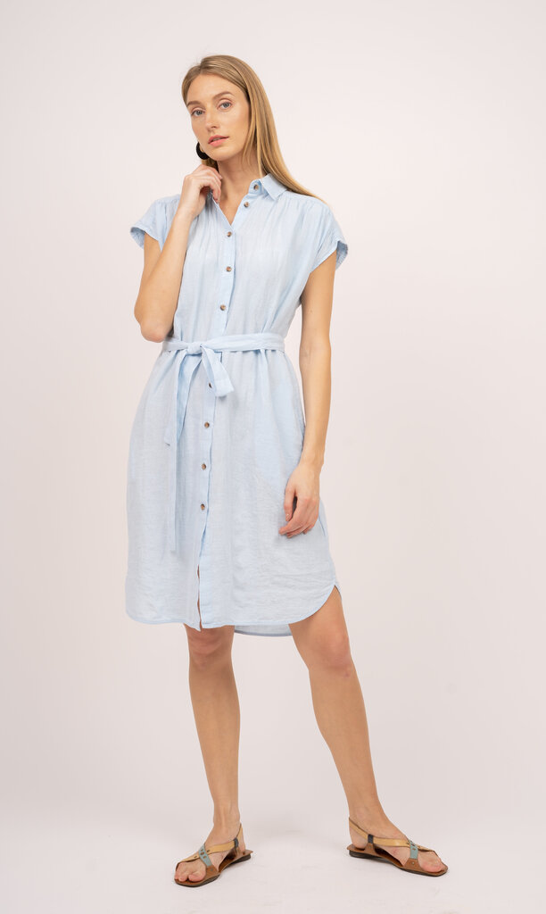 Lininė marškinių tipo suknelė su dirželiu, mėlyna kaina ir informacija | Suknelės | pigu.lt