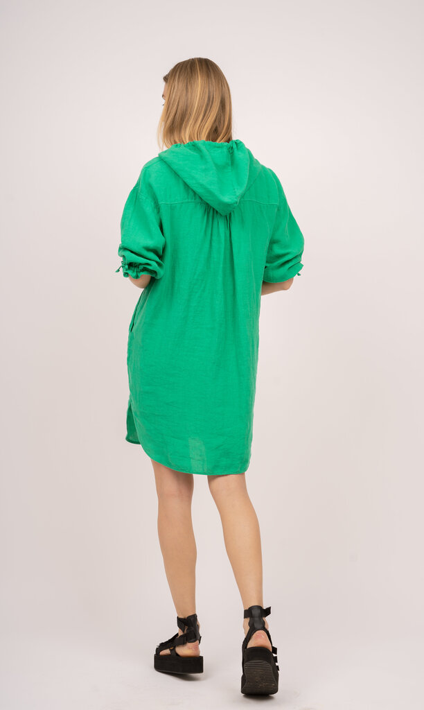 Lininė bliuzono tipo suknelė su kapišonu, žalia kaina ir informacija | Suknelės | pigu.lt