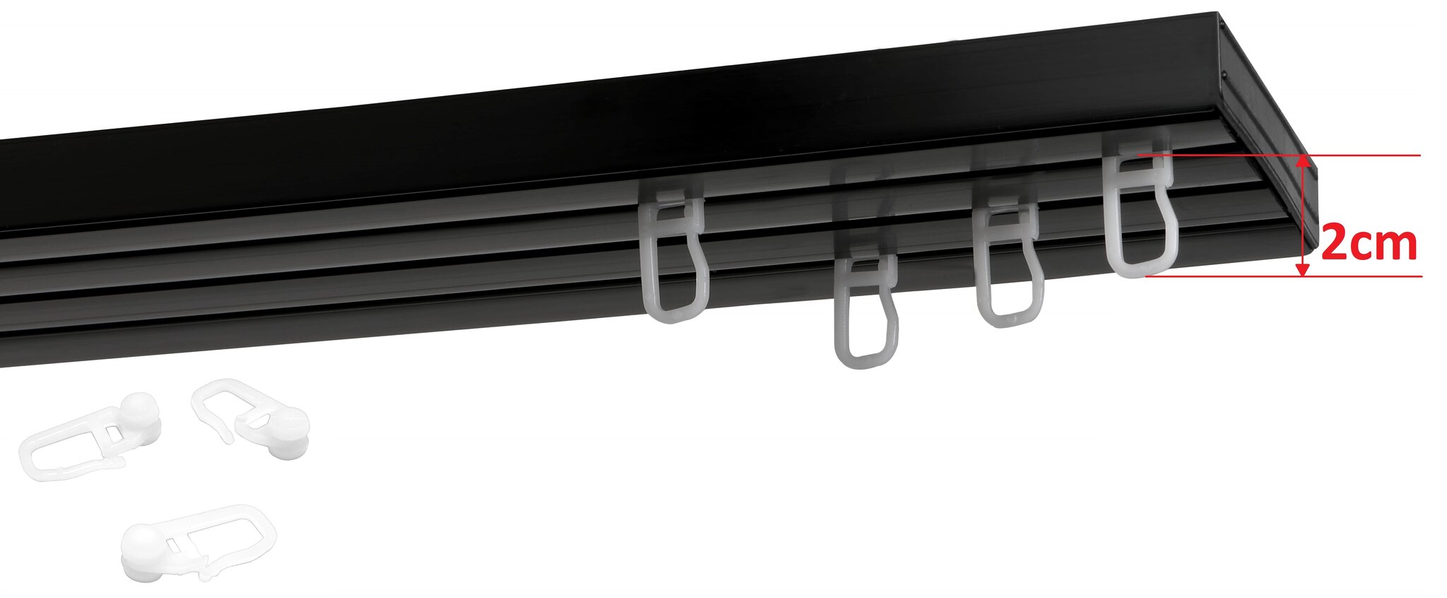 Lubinis karnizas trigubas PVC bėgelis su kabliukais, 200 cm kaina ir informacija | Karnizai | pigu.lt