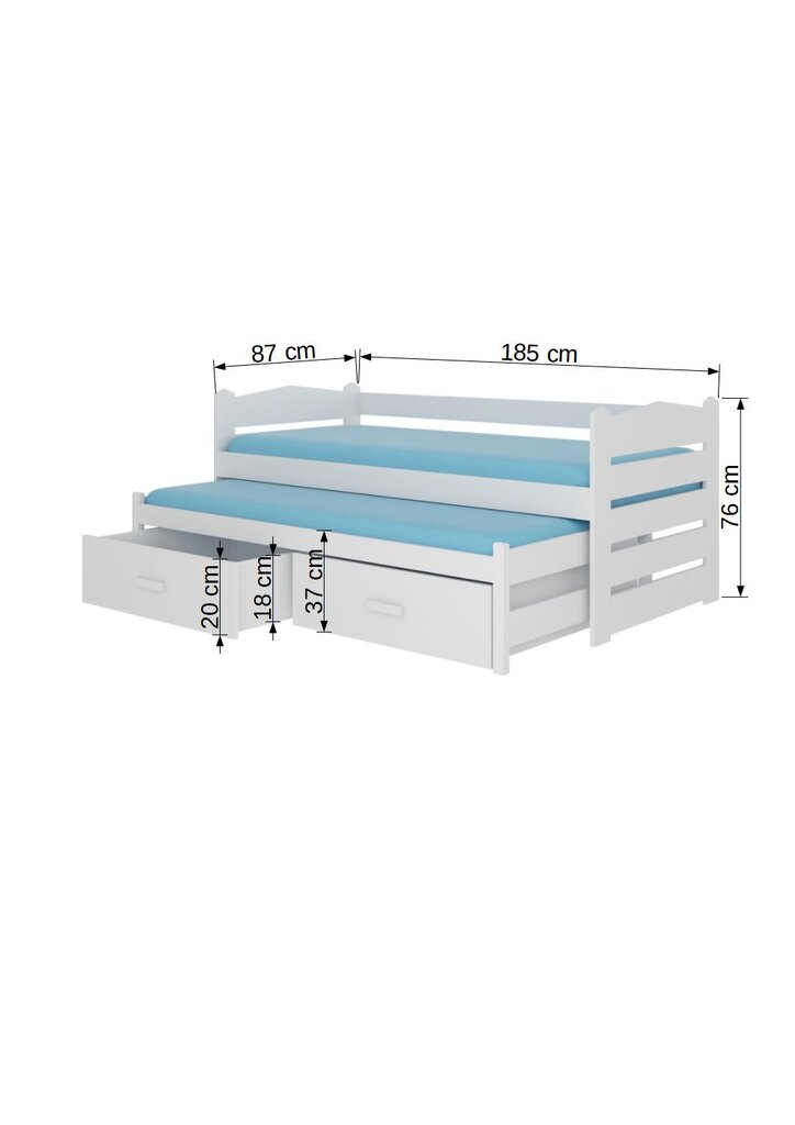 Vaikiška lova Adrk Furniture Tiarro 80x180 cm, balta kaina ir informacija | Vaikiškos lovos | pigu.lt