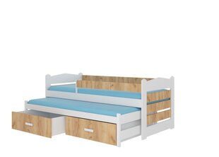Lova ADRK Furniture Tiarro 80x180 cm su šonine apsauga, ruda/balta kaina ir informacija | Vaikiškos lovos | pigu.lt