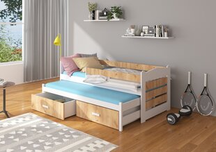 Lova ADRK Furniture Tiarro 80x180 cm su šonine apsauga, ruda/balta kaina ir informacija | Vaikiškos lovos | pigu.lt
