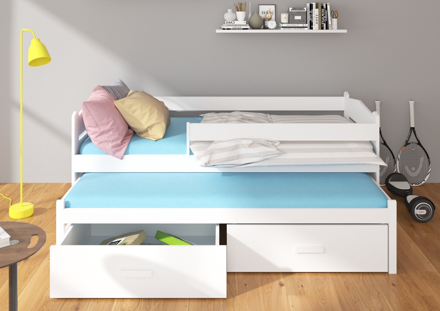 Vaikiška lova Adrk Furniture Tiarro 80x180 cm su šonine apsauga, tamsiai ruda/balta kaina ir informacija | Vaikiškos lovos | pigu.lt