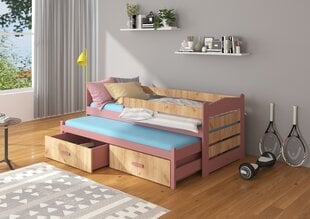 Lova ADRK Furniture Tiarro 80x180 cm su šonine apsauga, ruda/rožinė kaina ir informacija | Vaikiškos lovos | pigu.lt
