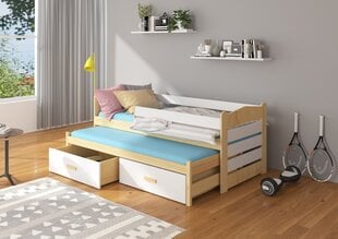 Vaikiška lova Adrk Furniture Tiarro 80x180 cm su šonine apsauga, šviesiai ruda/balta kaina ir informacija | Vaikiškos lovos | pigu.lt