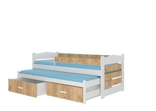 Lova ADRK Furniture Tiarro 90x200 cm su šonine apsauga, ruda/balta kaina ir informacija | Vaikiškos lovos | pigu.lt