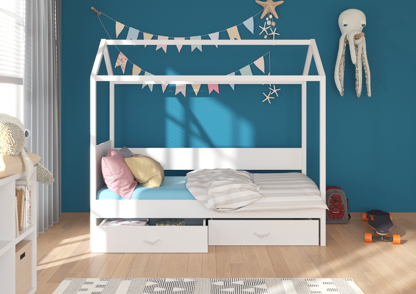 Lova ADRK Furniture Otello 80x180 cm, balta/šviesiai ruda kaina ir informacija | Vaikiškos lovos | pigu.lt