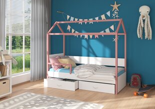 Lova ADRK Furniture Otello 80x180 cm su šonine apsauga, balta/rožinė kaina ir informacija | Vaikiškos lovos | pigu.lt